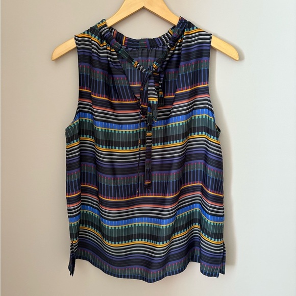 LOFT Women's Petite M Multicolor Striped Sleeveless Blouse Casual - Picture 2 of 3